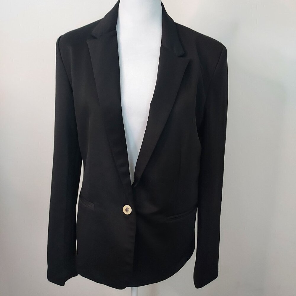 Zara Woman Single Button Black Cotton Blazer Size Large